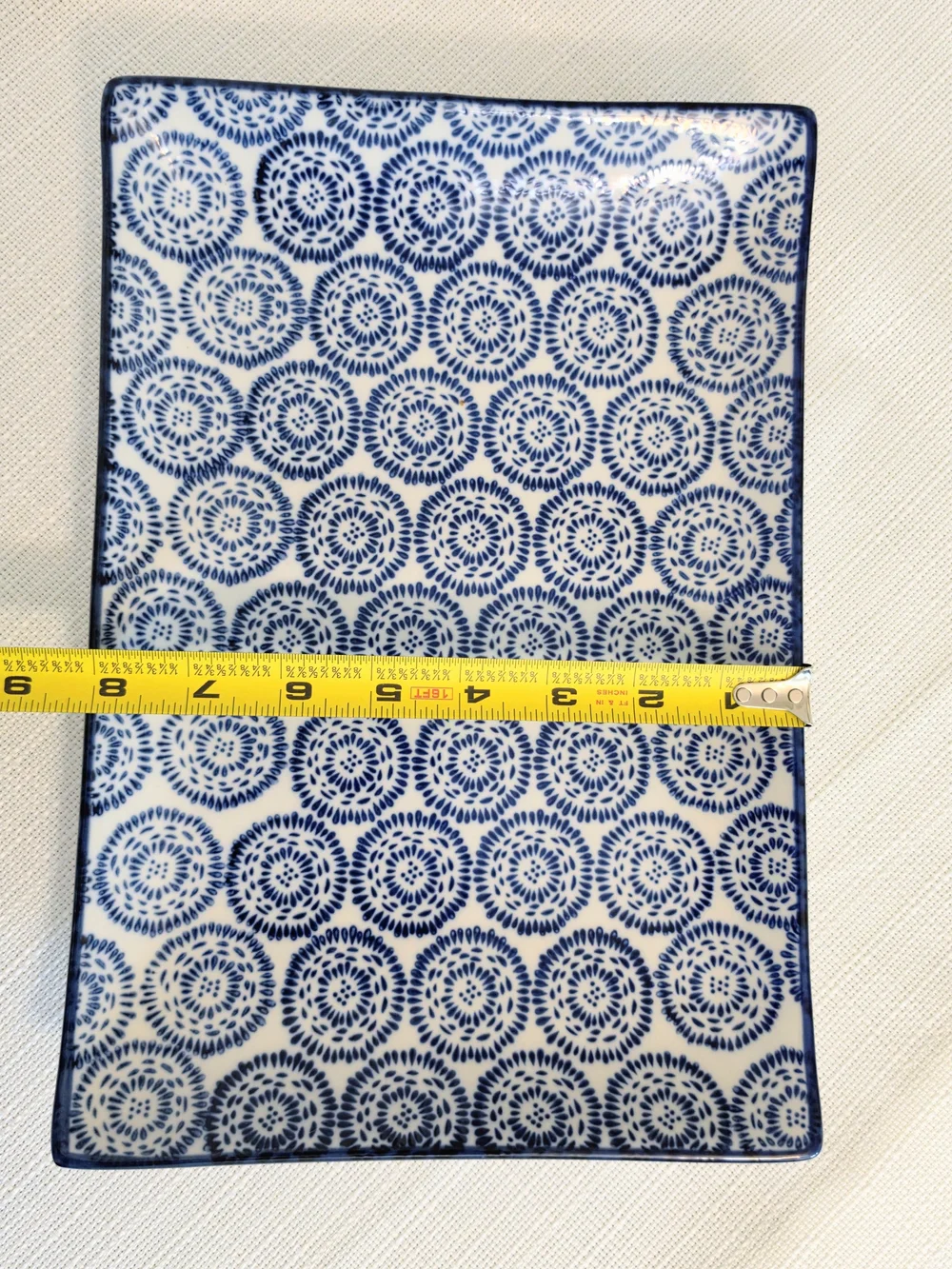 Pier 1 Stoneware Tray Platter Blue White 12x8 Curved Edge Dish Vanity Dresser